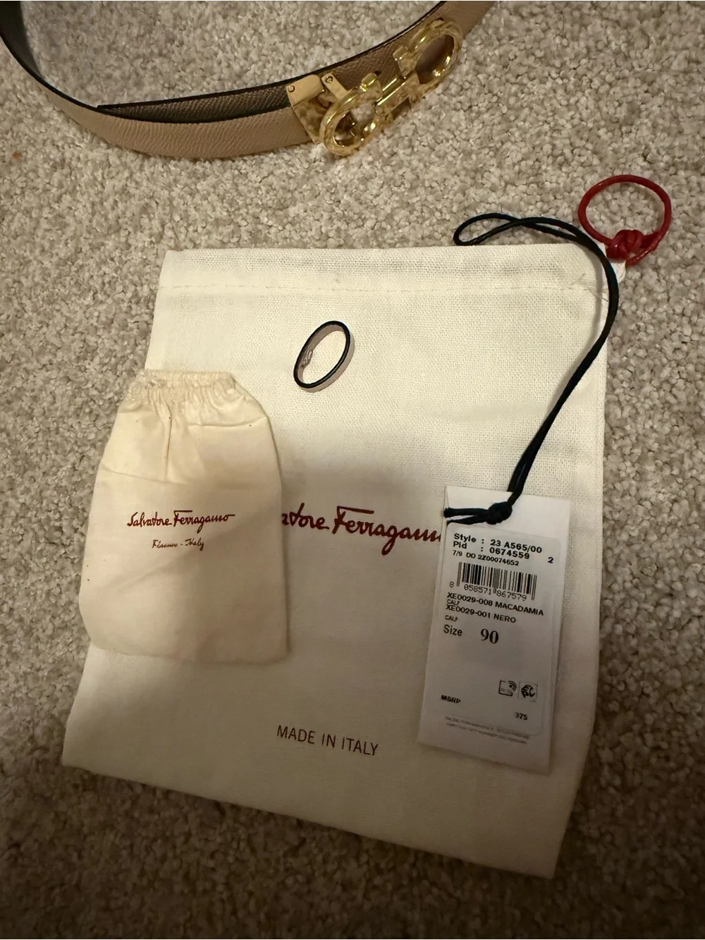 Salvatore Ferragamo Beige Leather Belt with Gold Gancini Buckle
